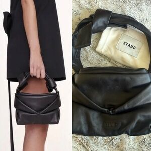 STAUD Kiss lambskin Leather Shoulder Bag Black Mini with dust bag